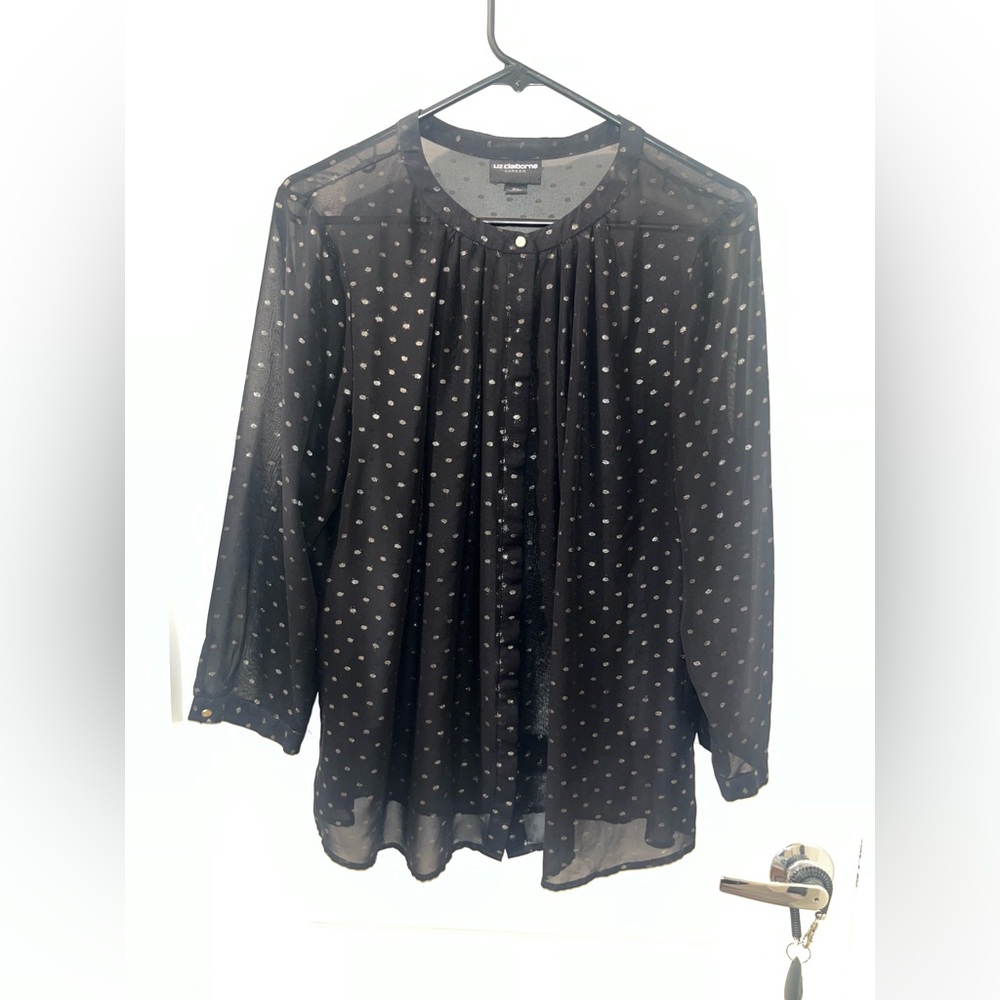 Liz Claiborne sheer black and gold button up long sleeve